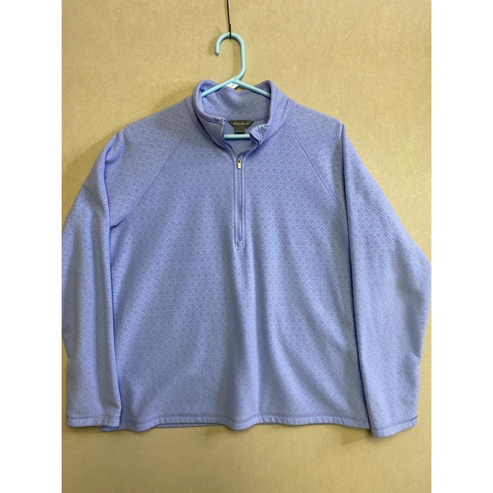 Eddie Bauer Womens Periwinkle Blue Textured Diamond Quarter Zip Pullover Large